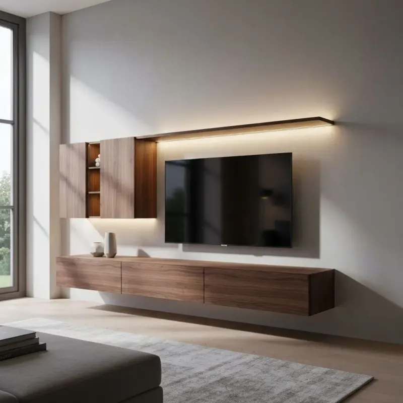Modular TV unit with a wall-mounted TV Modular TV unit with a wall-mounted TV